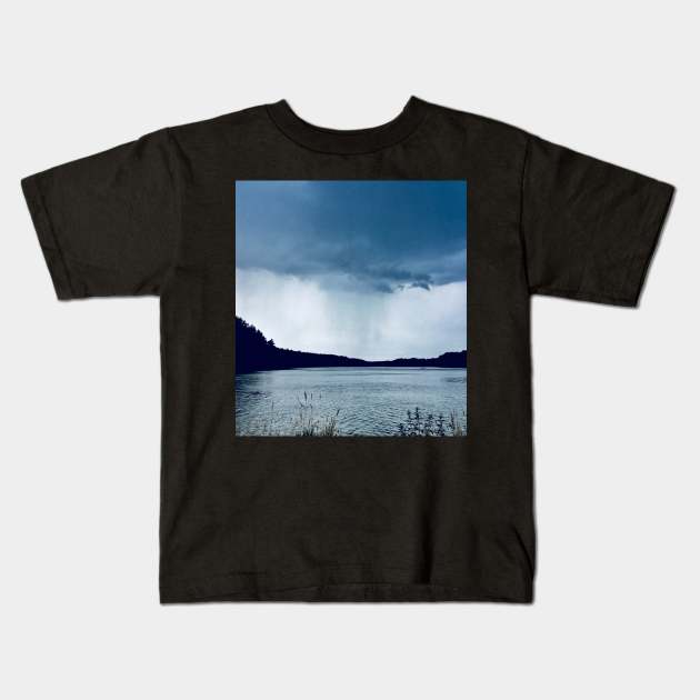 Stormy lake dramatic sky. Kids T-Shirt by BlackWhiteBeige